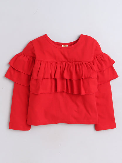 Full Sleeves Frill Detailed Solid Cotton Terry Top
