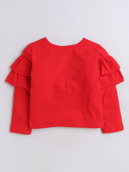Full Sleeves Frill Detailed Solid Cotton Terry Top