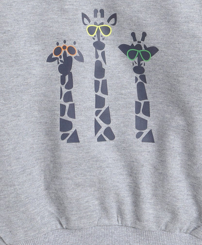 Full Sleeves Giraffe Printed Cotton Terry Autumn Winter Sweatshirt