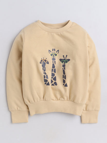 Full Sleeves Giraffe Printed Cotton Terry Autumn Winter Sweatshirt