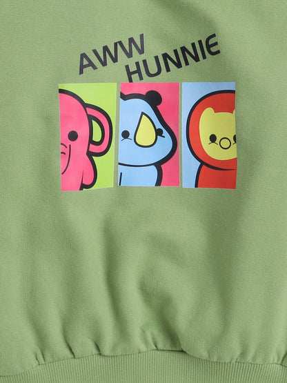 Full Sleeves Cartoon Animals Printed Cotton Terry Autumn Winter Sweatshirt