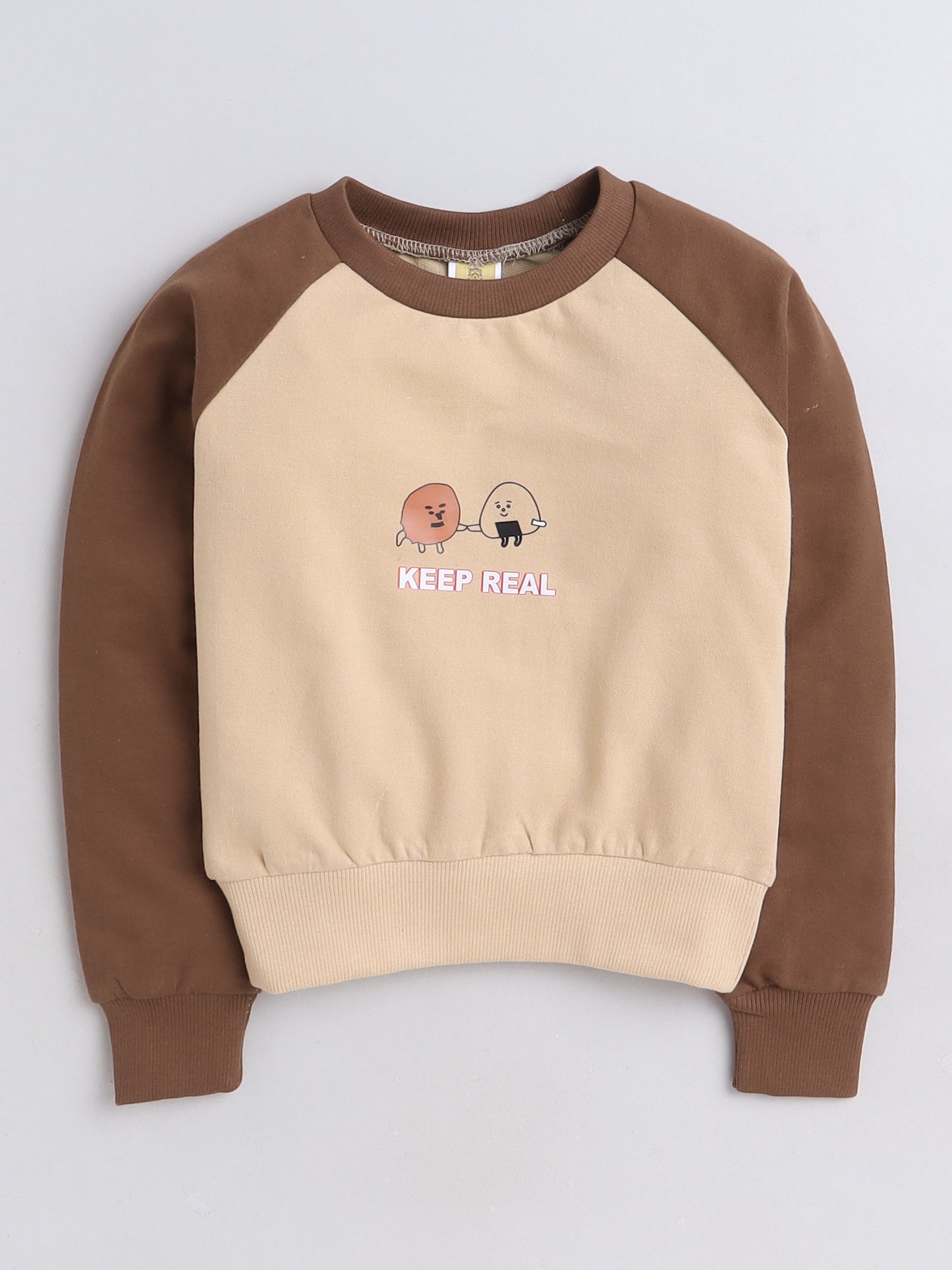 Raglan Full Sleeves Cartoon Rice Cake Printed Cotton Terry Autumn Winter Sweatshirt