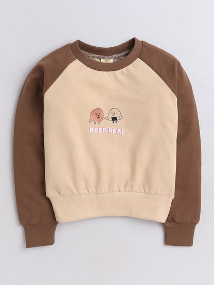 Raglan Full Sleeves Cartoon Rice Cake Printed Cotton Terry Autumn Winter Sweatshirt