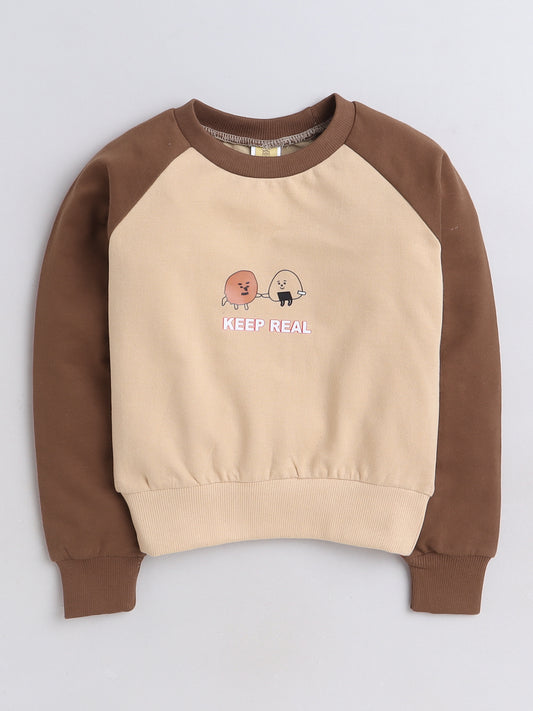 Raglan Full Sleeves Cartoon Rice Cake Printed Cotton Terry Autumn Winter Sweatshirt