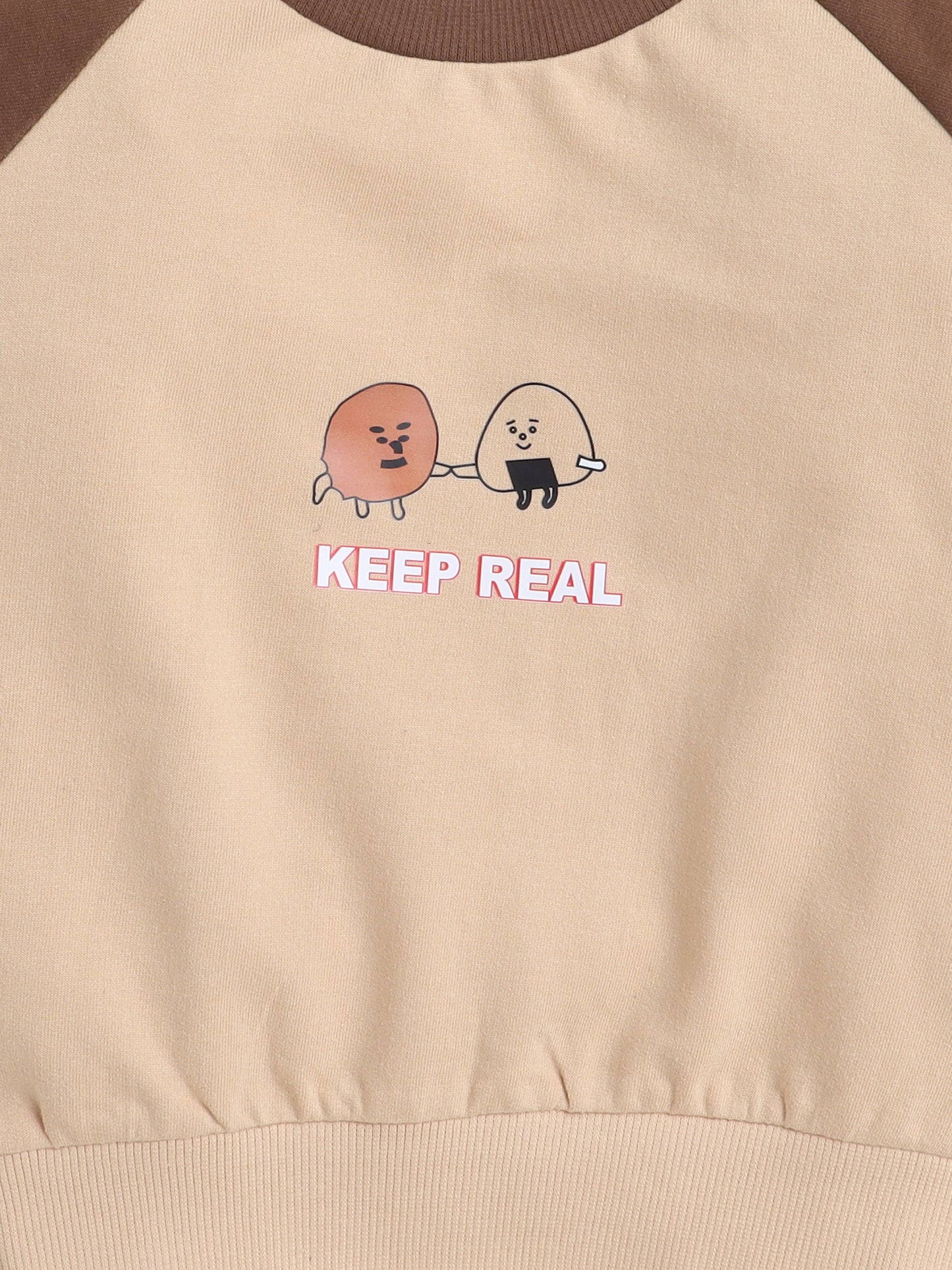 Raglan Full Sleeves Cartoon Rice Cake Printed Cotton Terry Autumn Winter Sweatshirt