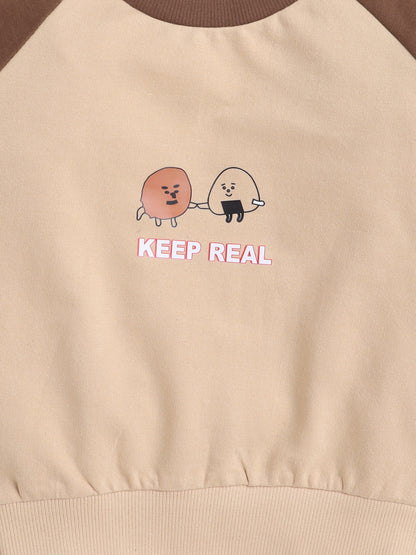 Raglan Full Sleeves Cartoon Rice Cake Printed Cotton Terry Autumn Winter Sweatshirt