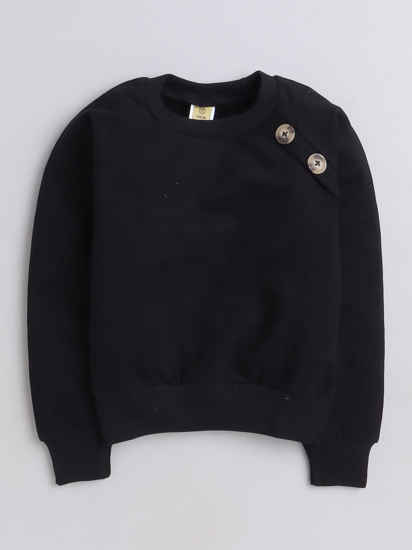 Full Sleeves Side Flap Style Button Detailed Cotton Terry Autumn Winter Sweatshirt
