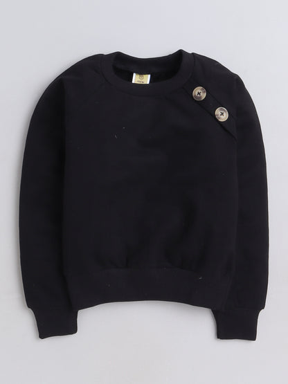 Full Sleeves Side Flap Style Button Detailed Cotton Terry Autumn Winter Sweatshirt