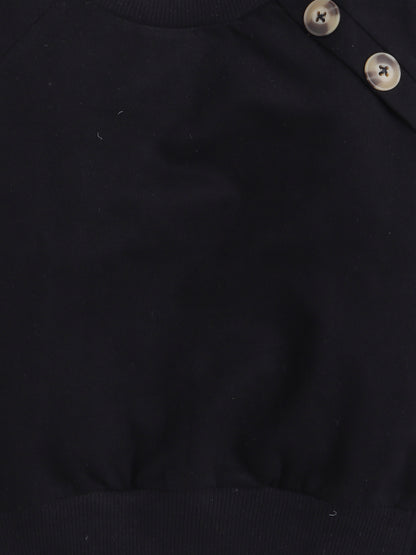 Full Sleeves Side Flap Style Button Detailed Cotton Terry Autumn Winter Sweatshirt