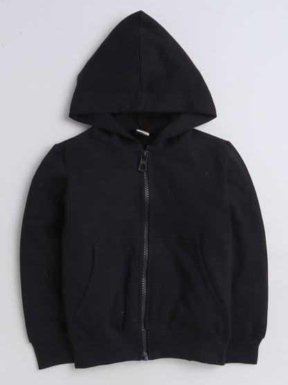 Full Sleeves Solid Front Zipper Hooded Cotton Terry Autumn Winter Sweatshirt