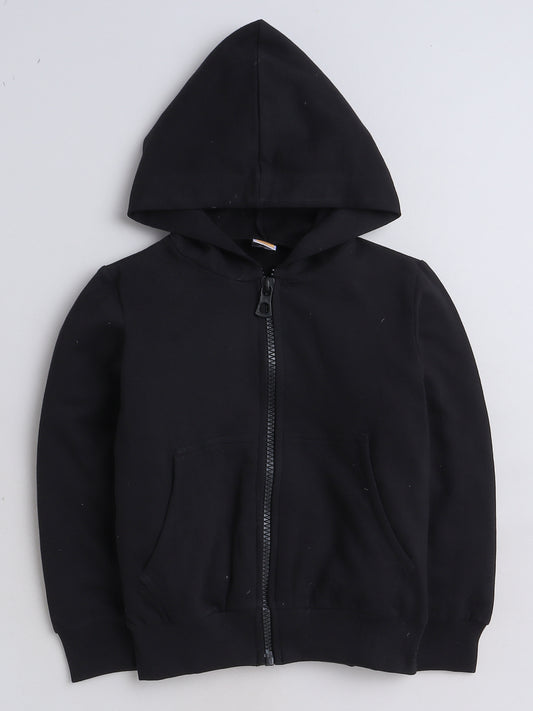 Full Sleeves Solid Front Zipper Hooded Cotton Terry Autumn Winter Sweatshirt