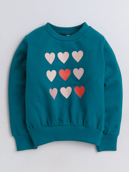 Full Sleeves Hearts  Printed Cotton Terry Autumn Winter Sweatshirt