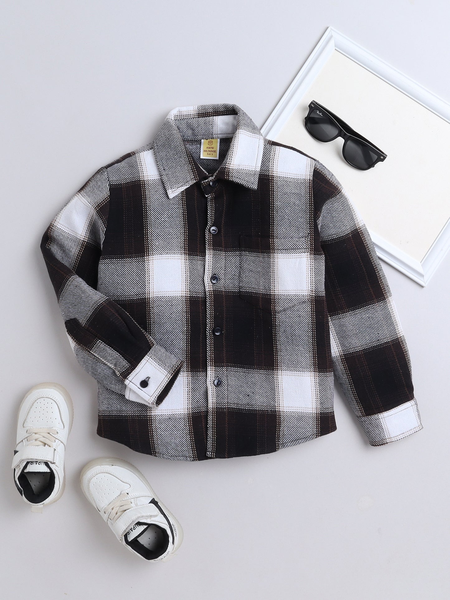 Woolen Check Full Sleeves Shirt With One Side Pocket