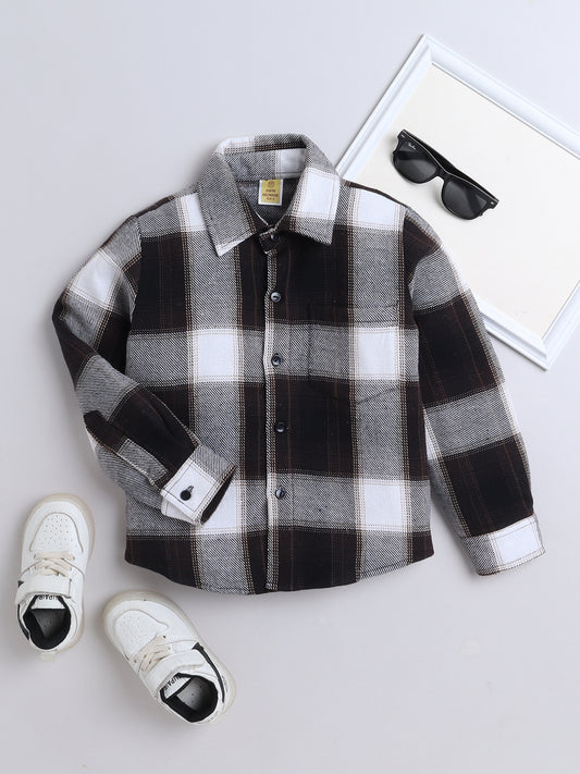 Woolen Check Full Sleeves Shirt With One Side Pocket