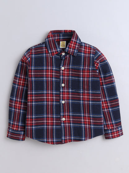 Woolen Check Full Sleeves Shirt With One Side Pocket