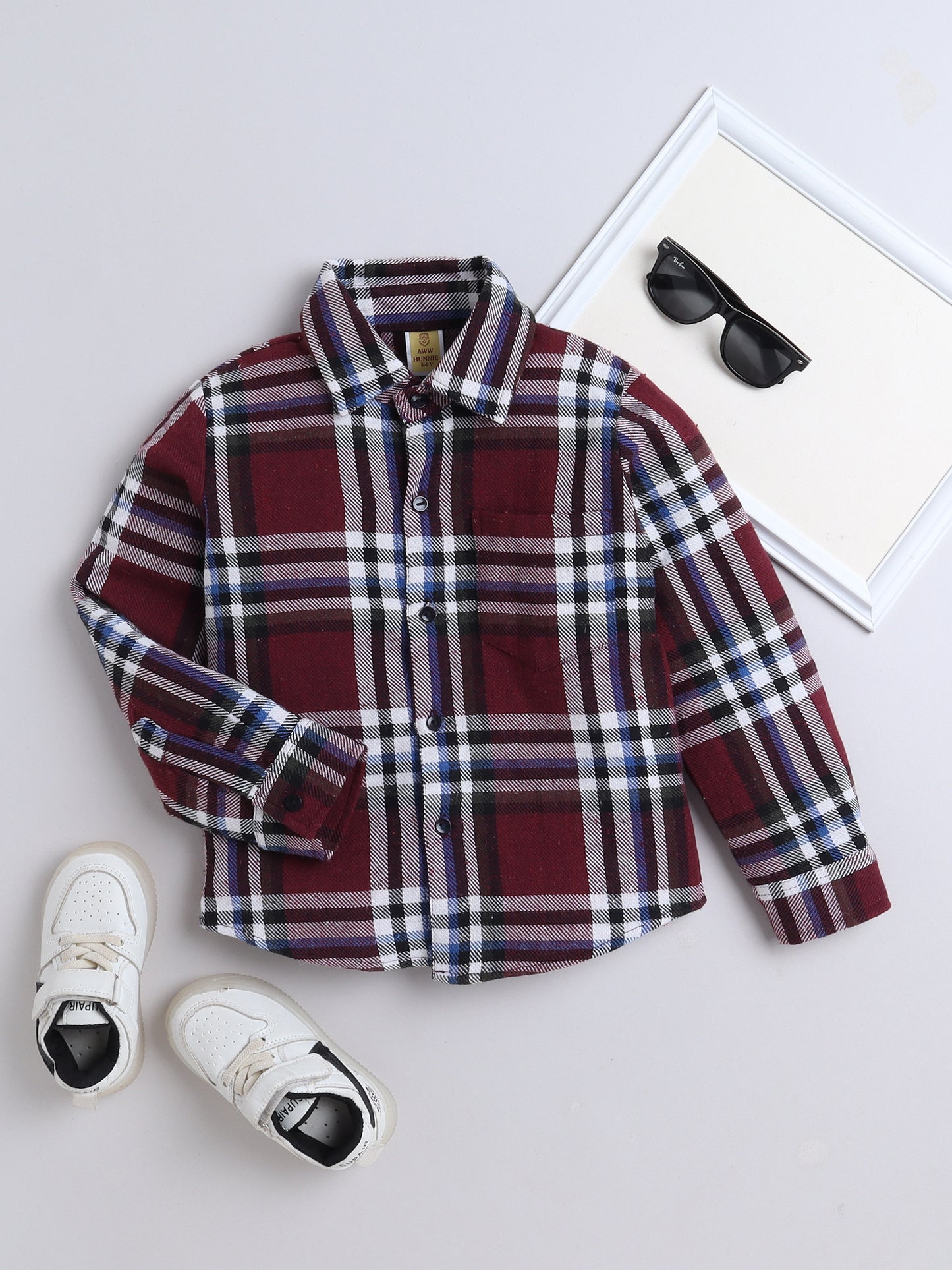 Woolen Check Full Sleeves Shirt With One Side Pocket