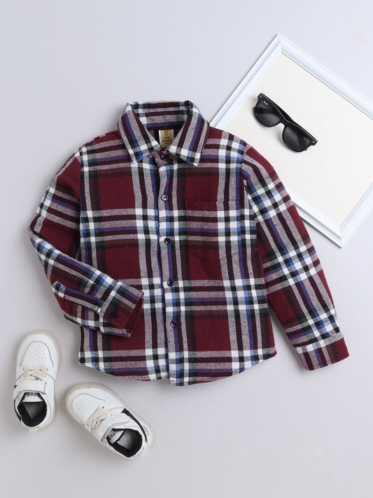 Woolen Check Full Sleeves Shirt With One Side Pocket