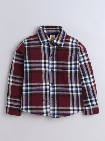 Woolen Check Full Sleeves Shirt With One Side Pocket