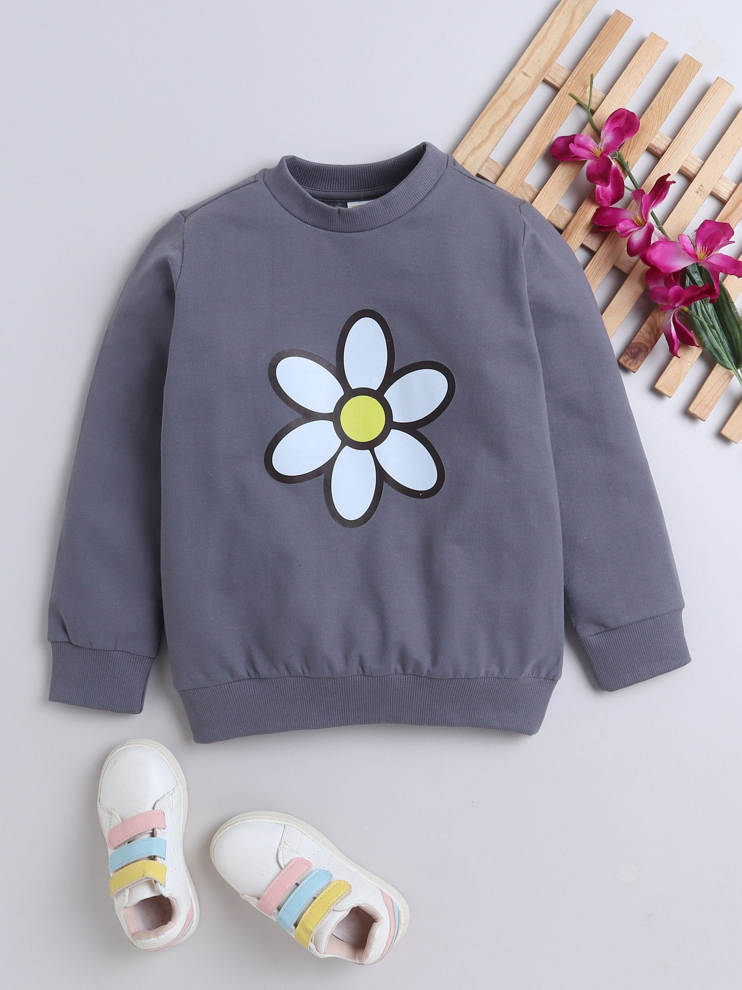Cotton Terry Flower Print Sweatshirt