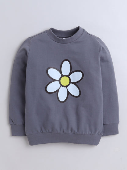 Cotton Terry Flower Print Sweatshirt