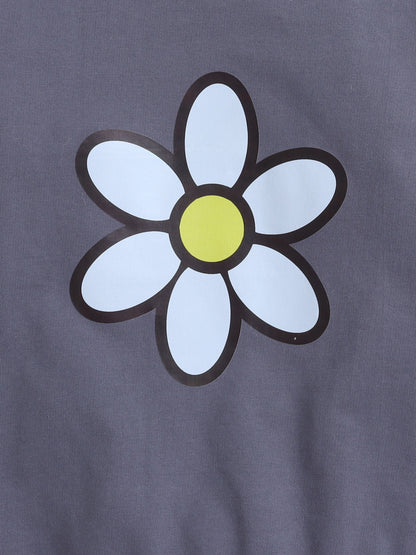 Cotton Terry Flower Print Sweatshirt