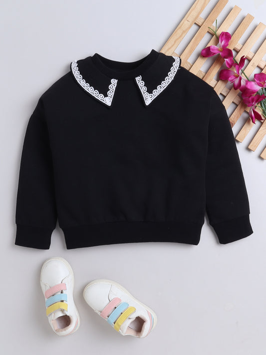 Cotton Terry Full Sleeves Lace Embellished Sweatshirt