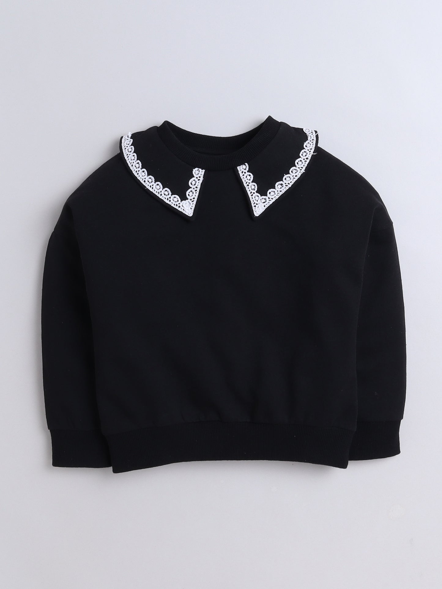 Cotton Terry Full Sleeves Lace Embellished Sweatshirt