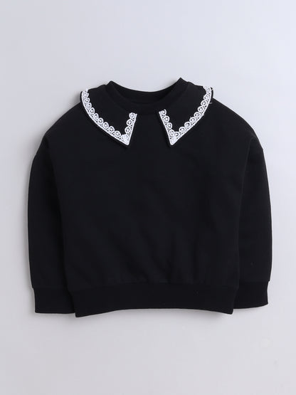 Cotton Terry Full Sleeves Lace Embellished Sweatshirt