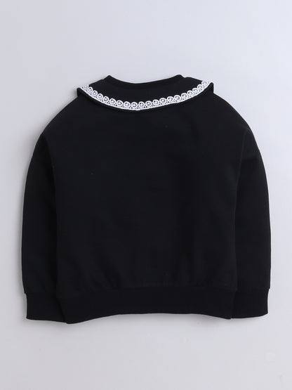 Cotton Terry Full Sleeves Lace Embellished Sweatshirt