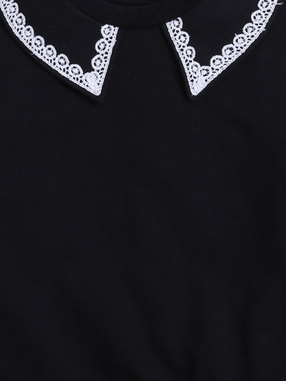 Cotton Terry Full Sleeves Lace Embellished Sweatshirt