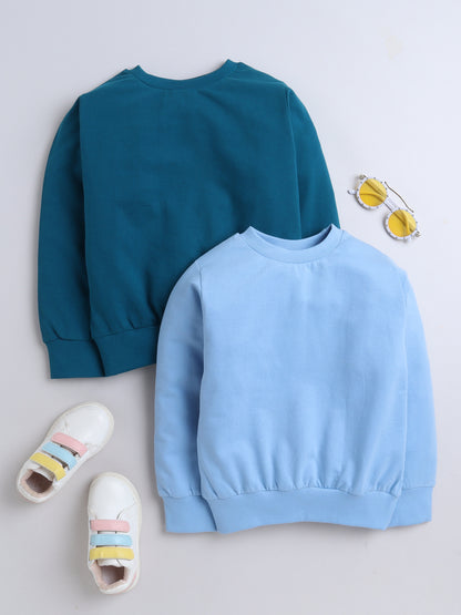 Pack Of 2 Cotton Terry Full Sleeves Solid Sweatshirts- Green & Blue