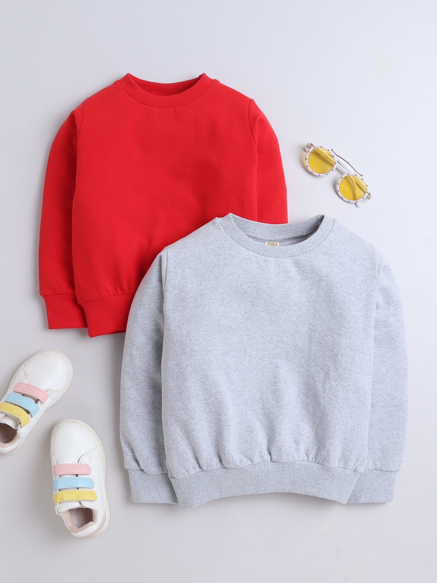 Pack Of 2 Cotton Terry Full Sleeves Solid Sweatshirts - Red & Grey