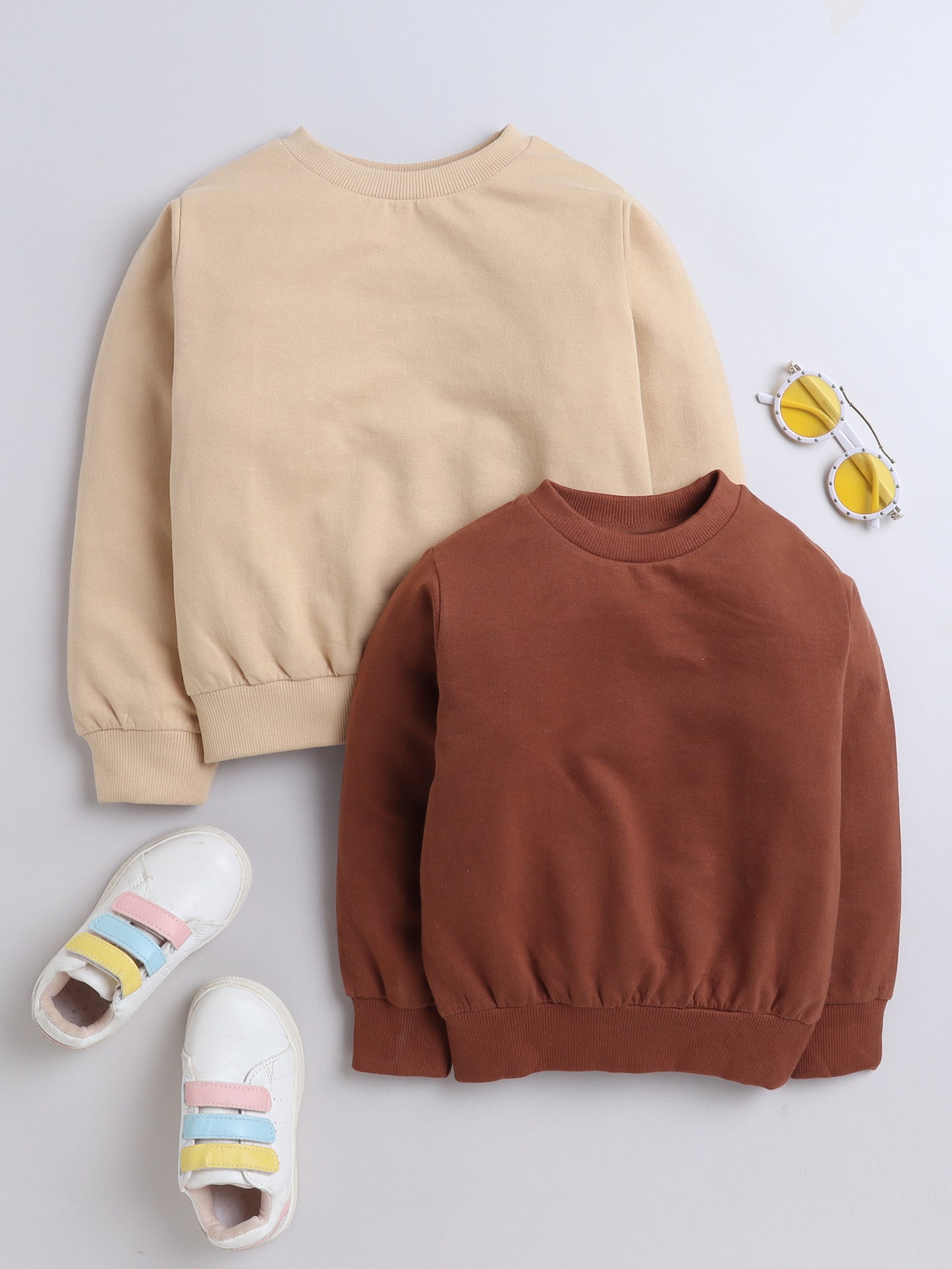 Pack Of 2 Cotton Terry Full Sleeves Solid Sweatshirts - Beige & Brown