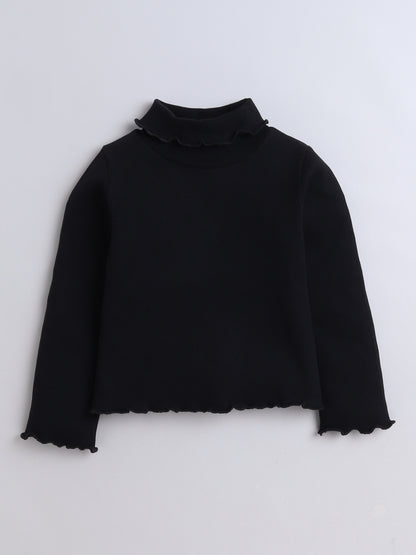 Pack Of 2 Cotton Rib Full Sleeves Solid Tees - Black & Red