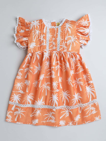 Girls Lace Work Summer Print Dress – Lightweight Cotton - Pure, Chemical-Free Kidswear