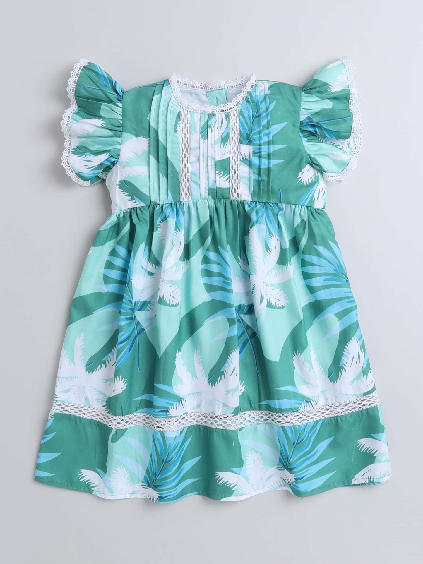 Girls Lace Work Summer Print Dress – Lightweight Cotton - Pure, Chemical-Free Kidswear