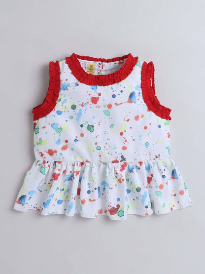 Girls Pumplum Top & Skirt Set – Classic White Cotton Ensemble - Pure, Chemical-Free Kidswear