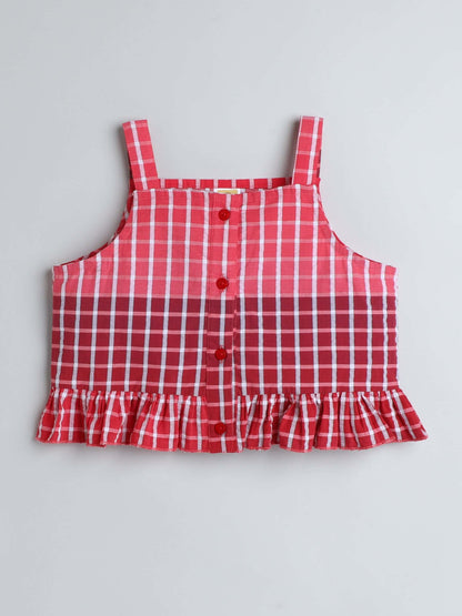 Girls 100% Cotton Check Top & Skirt – Button Closure, Casual Style - Pure, Chemical-Free Kidswear