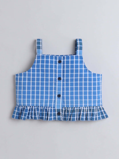 Girls 100% Cotton Check Top & Skirt – Button Closure, Casual Style - Pure, Chemical-Free Kidswear