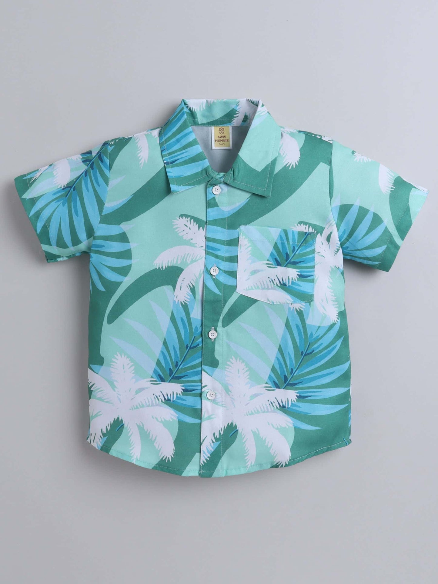 Boys Green Leaf Print Shirt with White Bottom – Casual Set - Pure, Chemical-Free Kidswear