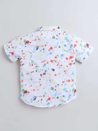 Boys Printed Half-Sleeve Shirt & Short Set – Elegant White Design - Pure, Chemical-Free Kidswear