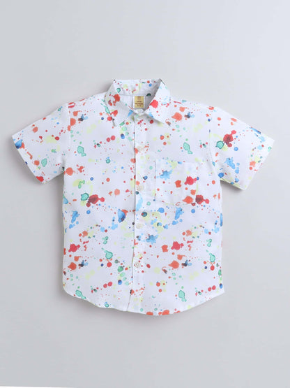 Boys Printed Half-Sleeve Shirt & Short Set – Elegant White Design - Pure, Chemical-Free Kidswear