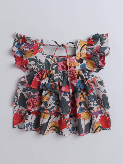 Kids Floral Print Lyre Top & Shorts Set – Trendy & Comfy - Pure, Chemical-Free Kidswear