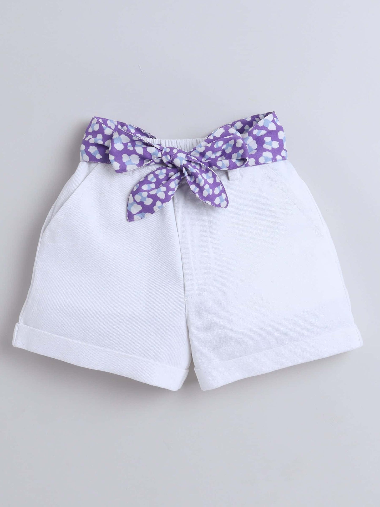 Kids Mauve Lace Rib Top & Shorts Set – With Belt, Stylish Casual Wear - Pure, Chemical-Free Kidswear