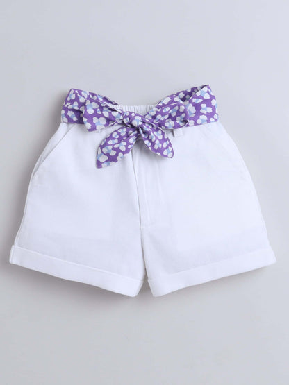 Kids Mauve Lace Rib Top & Shorts Set – With Belt, Stylish Casual Wear - Pure, Chemical-Free Kidswear