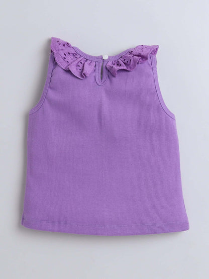 Kids Mauve Lace Rib Top & Shorts Set – With Belt, Stylish Casual Wear - Pure, Chemical-Free Kidswear