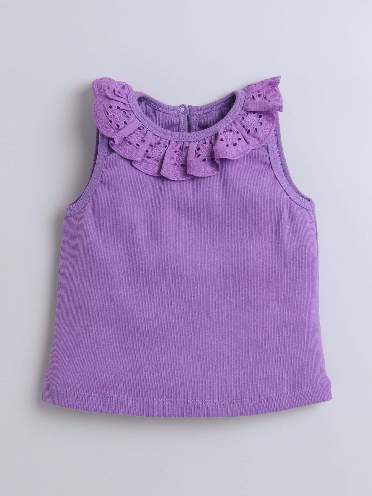 Kids Mauve Lace Rib Top & Shorts Set – With Belt, Stylish Casual Wear - Pure, Chemical-Free Kidswear