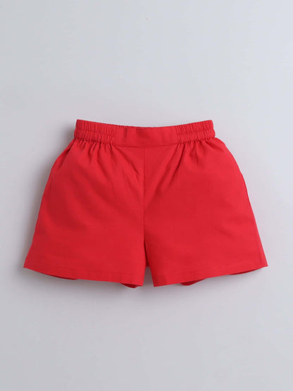 Girls Red Sleeveless Crop Top & Shorts Set – Bold & Trendy - Pure, Chemical-Free Kidswear
