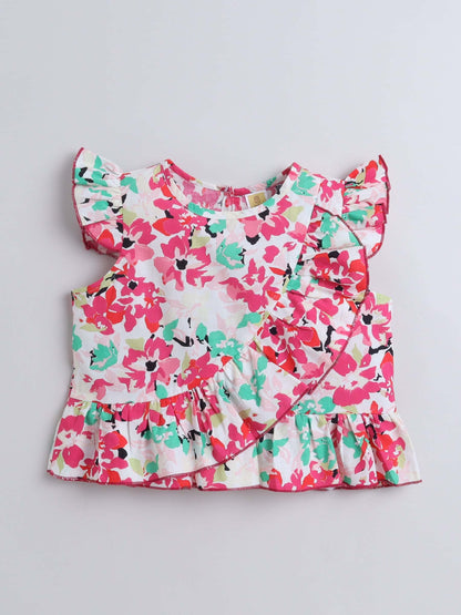 Girls Floral Print Top & Shorts Set – Fresh, Casual Look - Pure, Chemical-Free Kidswear