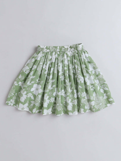 Girls Floral Print Button Top & Skirt Set – Chic and Casual - Pure, Chemical-Free Kidswear